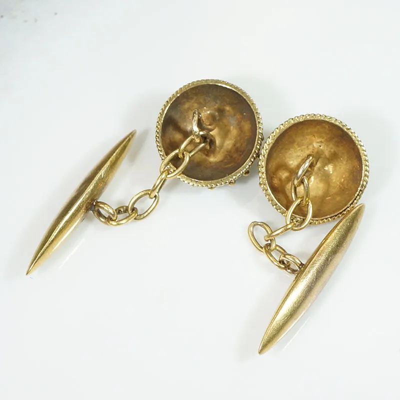 Etruscan Revival 22k Gold & Green Enamel Cufflinks