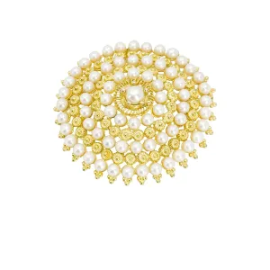 Etruscan Revival Cannetille Japanese Saltwater Akoya Vintage Pearl Brooch Pin- Sterling Silver Gold Plate