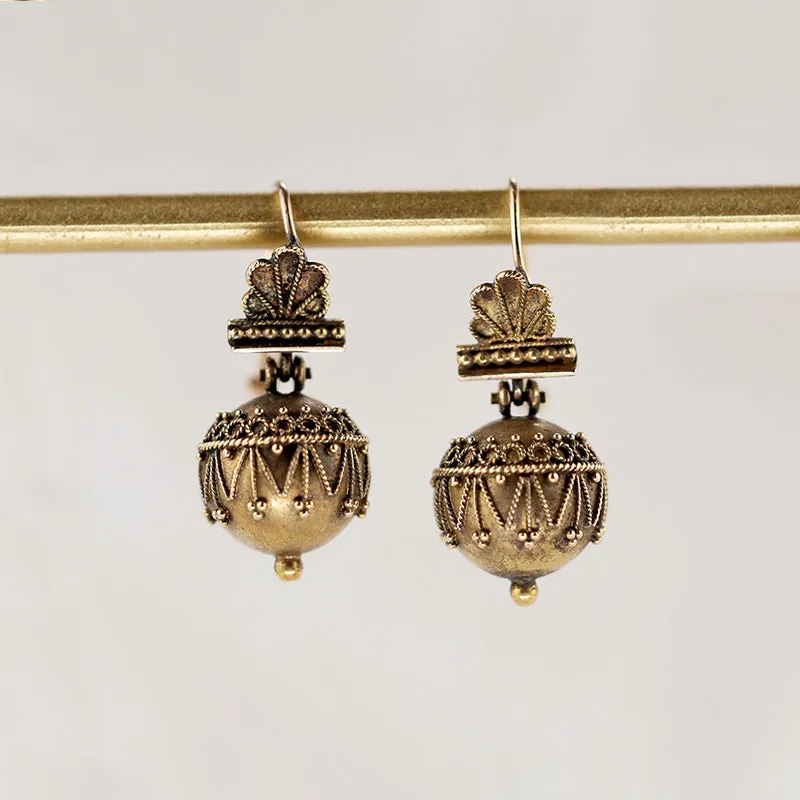 Etruscan Revival Earbobs in 14k Gold