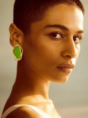 Fashion Jewelry-18k Gold Plated-Earrings-Cancun-Lime Green (S)-RIVA1018_G_S-Fashion Edit Voyce