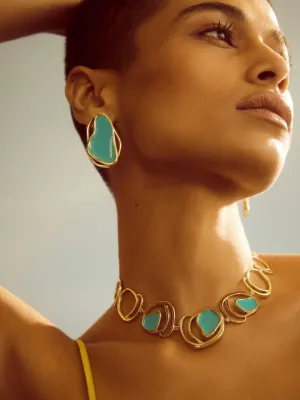 Fashion Jewelry-18k Gold Plated-Earrings-Cancun-Torquise Aqua (S)-RIVA1018_TA_S-Fashion Edit Voyce