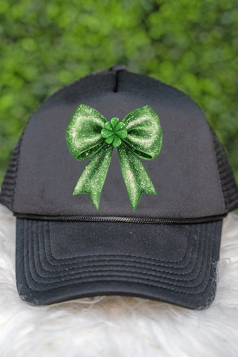 Faux Glitter Clover Coquette Foam Mesh Back Trucker Cap