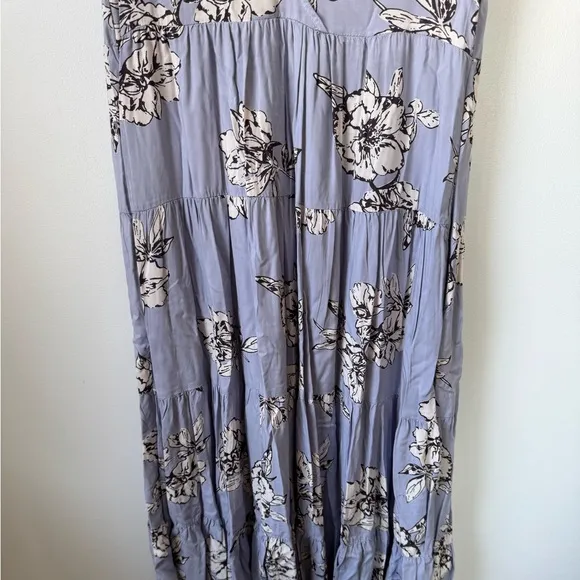 Free People Rita Tiered Midi Dress Purple Floral Print Scoop Open Back Size L