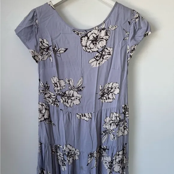 Free People Rita Tiered Midi Dress Purple Floral Print Scoop Open Back Size L