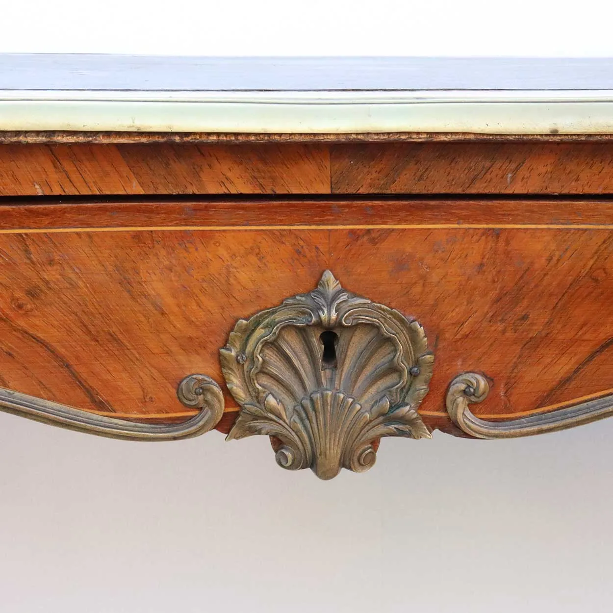 French Louis XV Style Ormolu Mounted Walnut Parquetry Writing Desk (Bureau Plat)