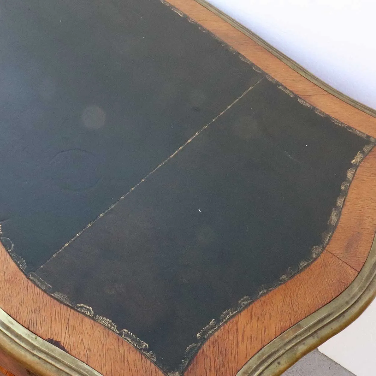 French Louis XV Style Ormolu Mounted Walnut Parquetry Writing Desk (Bureau Plat)