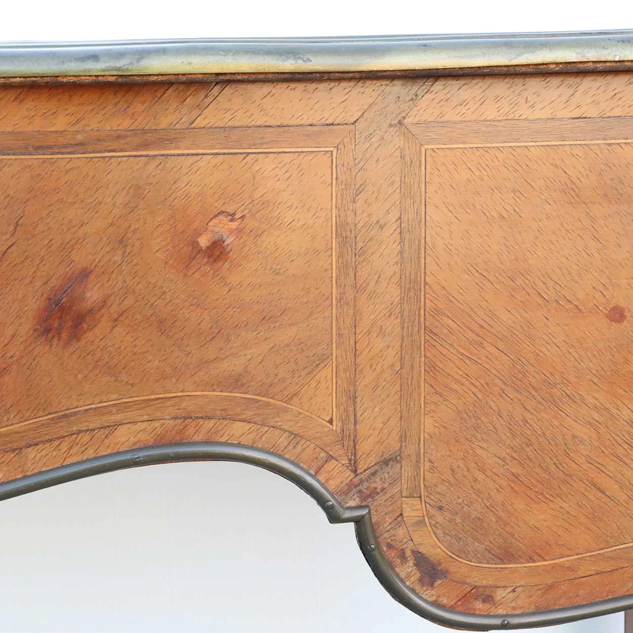French Louis XV Style Ormolu Mounted Walnut Parquetry Writing Desk (Bureau Plat)