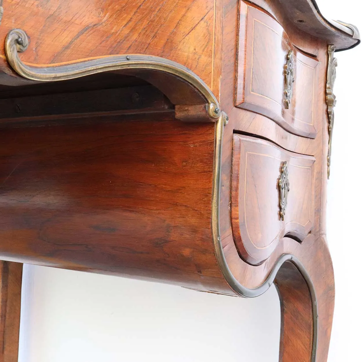 French Louis XV Style Ormolu Mounted Walnut Parquetry Writing Desk (Bureau Plat)