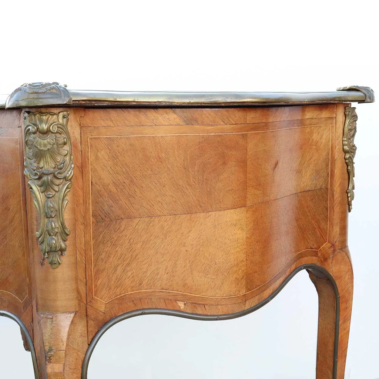 French Louis XV Style Ormolu Mounted Walnut Parquetry Writing Desk (Bureau Plat)