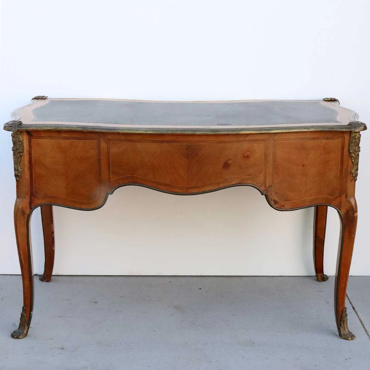 French Louis XV Style Ormolu Mounted Walnut Parquetry Writing Desk (Bureau Plat)