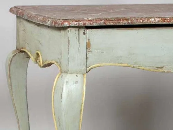 French Provincial Louis XV Style Faux Marble Painted Rectangular Side Table