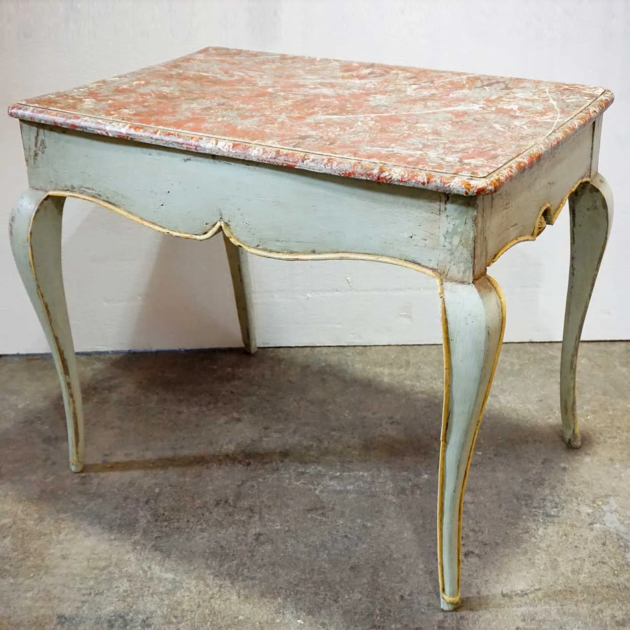 French Provincial Louis XV Style Faux Marble Painted Rectangular Side Table