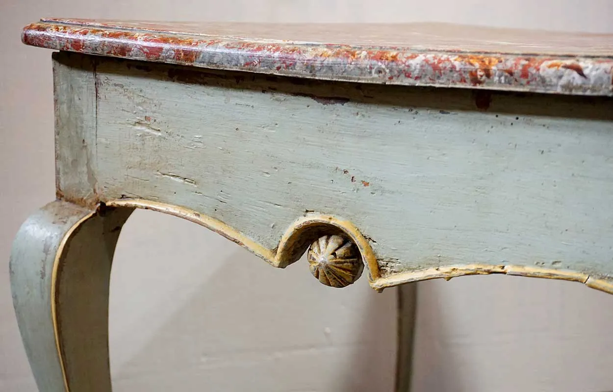 French Provincial Louis XV Style Faux Marble Painted Rectangular Side Table