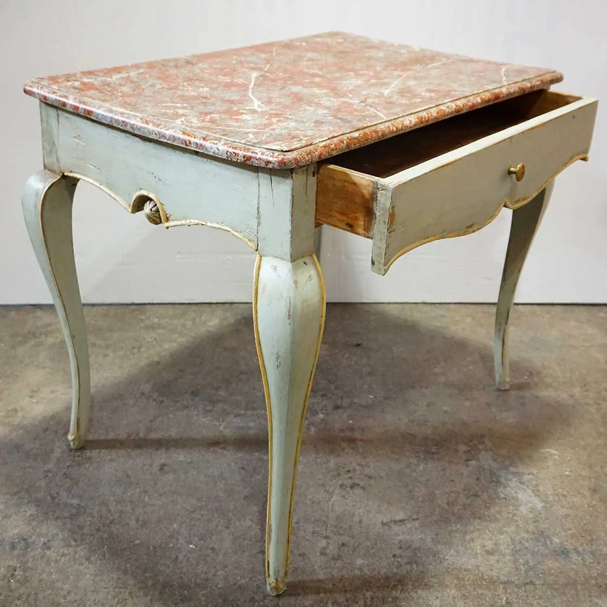 French Provincial Louis XV Style Faux Marble Painted Rectangular Side Table