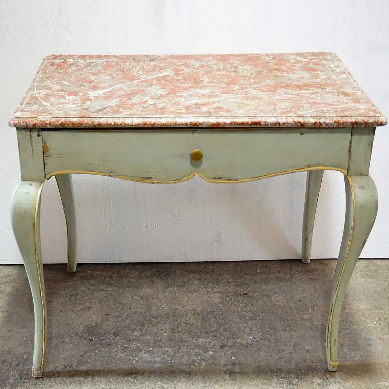 French Provincial Louis XV Style Faux Marble Painted Rectangular Side Table