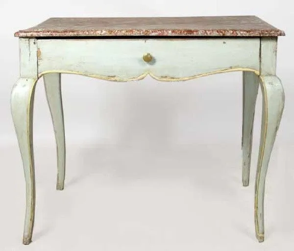 French Provincial Louis XV Style Faux Marble Painted Rectangular Side Table