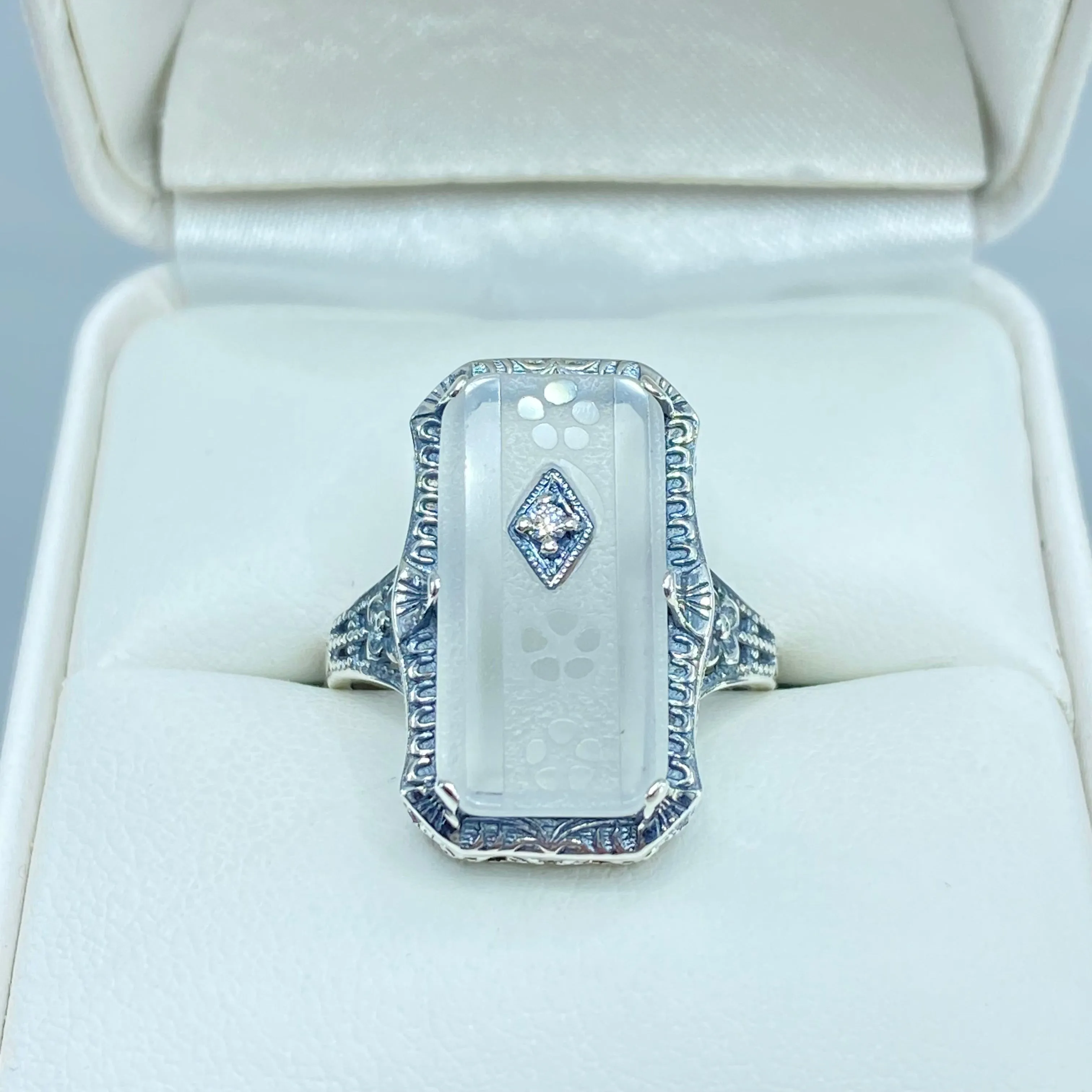 Frosted Camphor Glass Ring, 1915 Vintage style, Edwardian Jewelry #D232