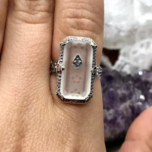 Frosted Camphor Glass Ring, 1915 Vintage style, Edwardian Jewelry #D232