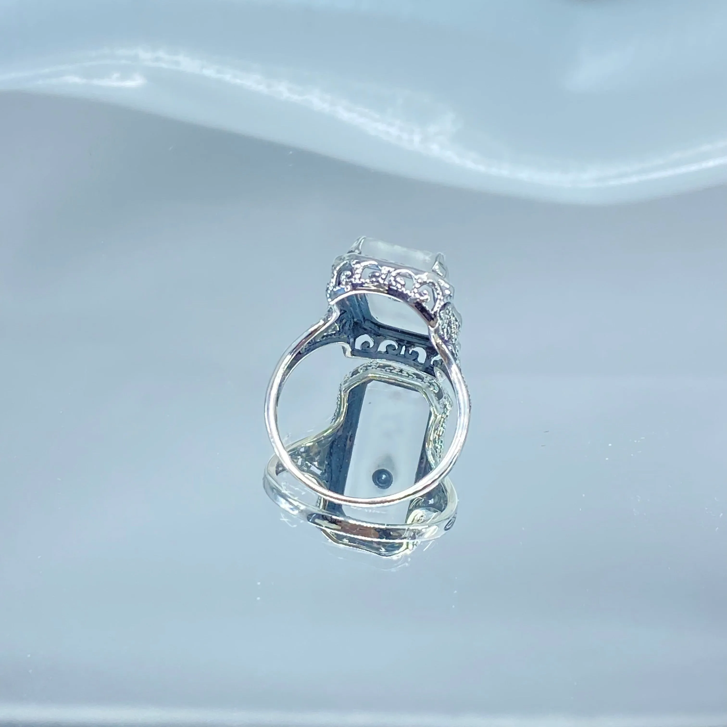Frosted Camphor Glass Ring, 1915 Vintage style, Edwardian Jewelry #D232