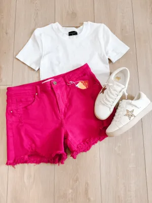 Fuchsia Denim Shorts