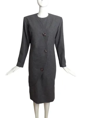 GALANOS- 1980s Grey Wool Dress, Size 10