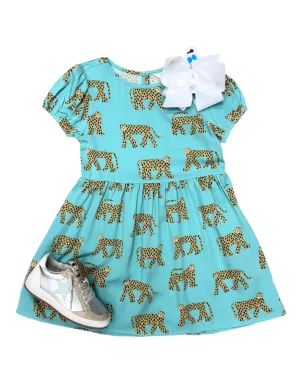 Girls Cheetah Dress - Aqua