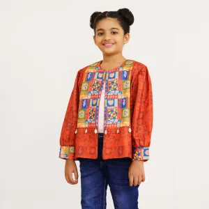 Girls Maroon Ethnic Jacket