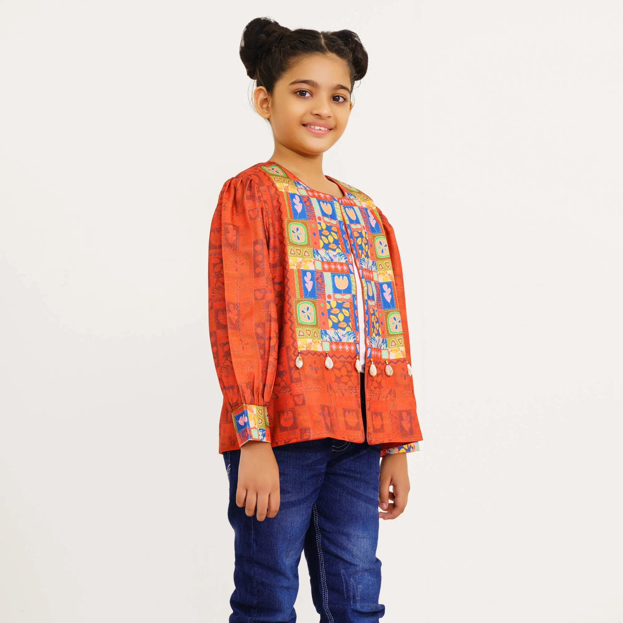 Girls Maroon Ethnic Jacket