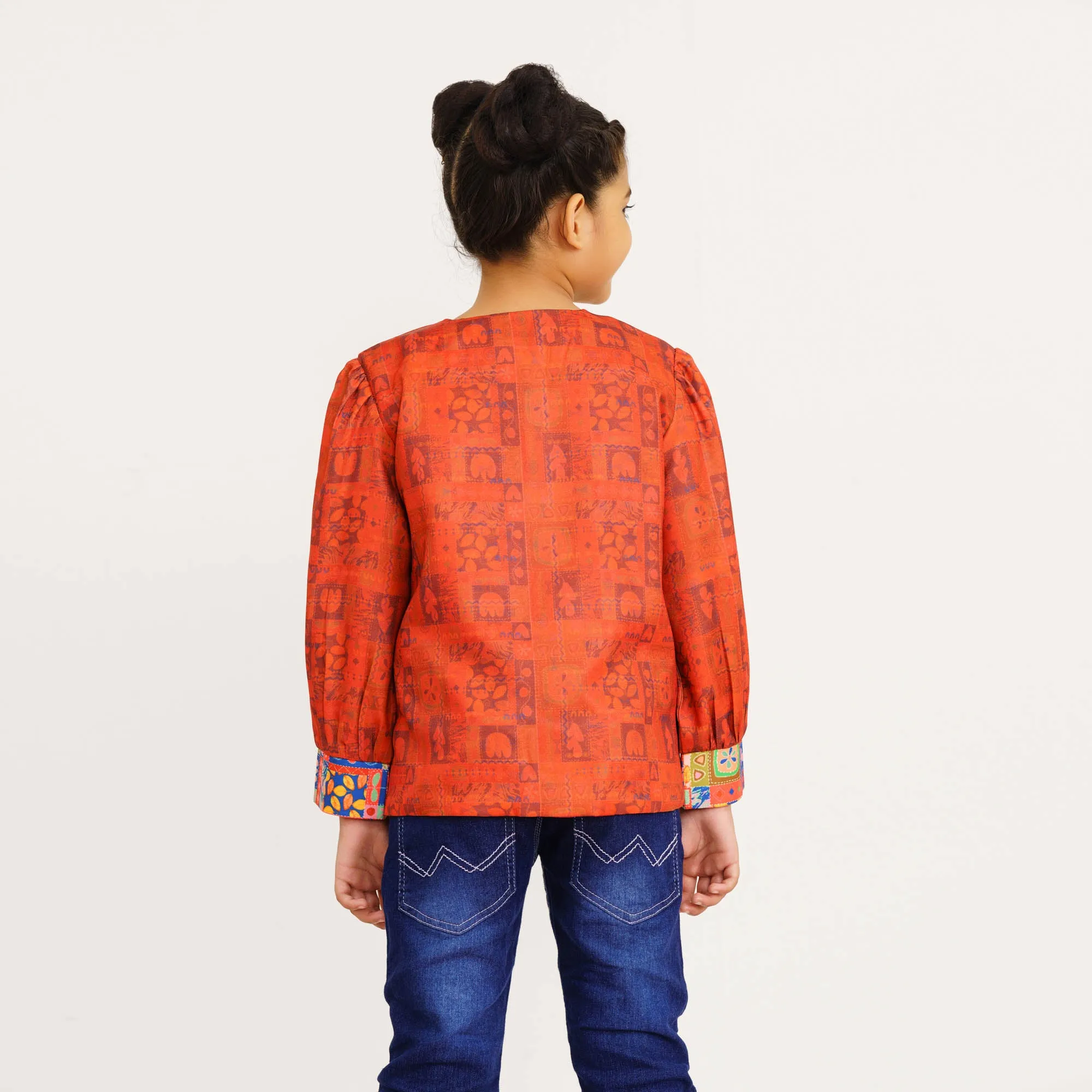 Girls Maroon Ethnic Jacket