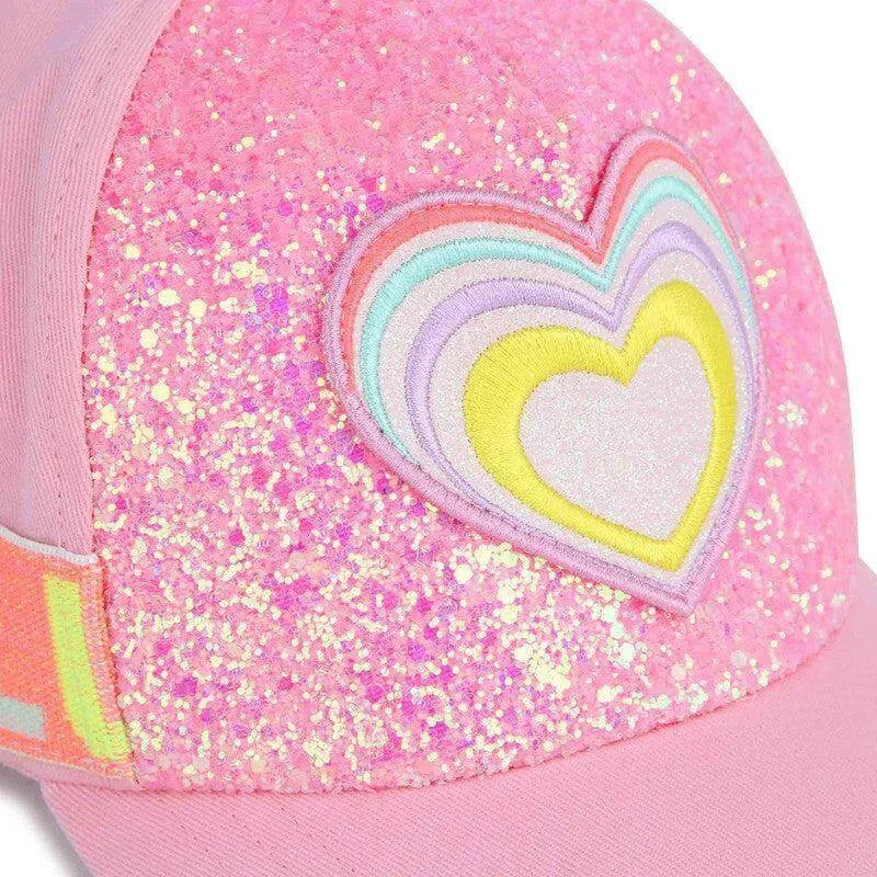 Girls Pink Glitter Heart Cap
