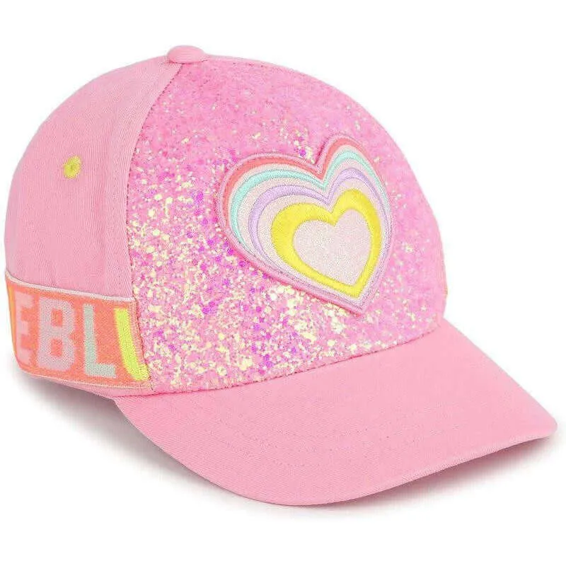 Girls Pink Glitter Heart Cap