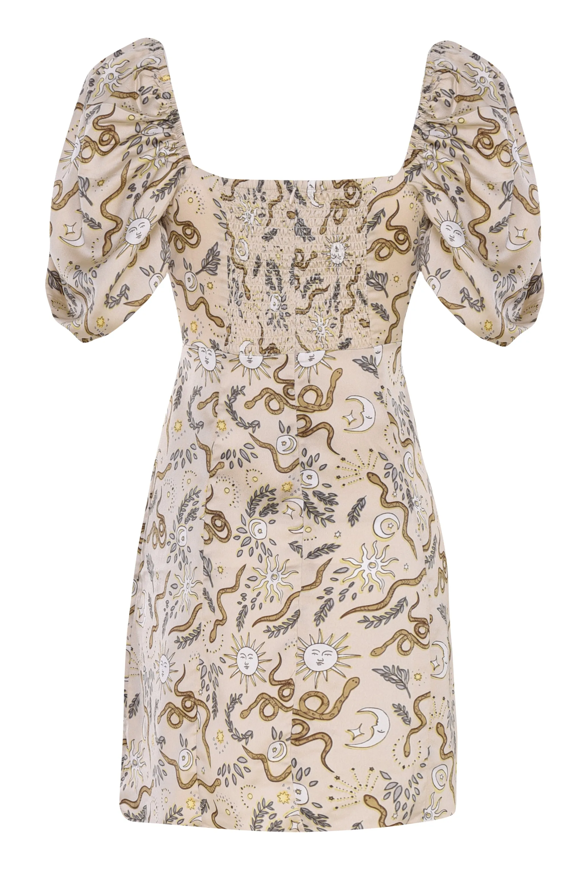 Glamorous Stone Sun Moon Pattern Square Neck Mini Dress