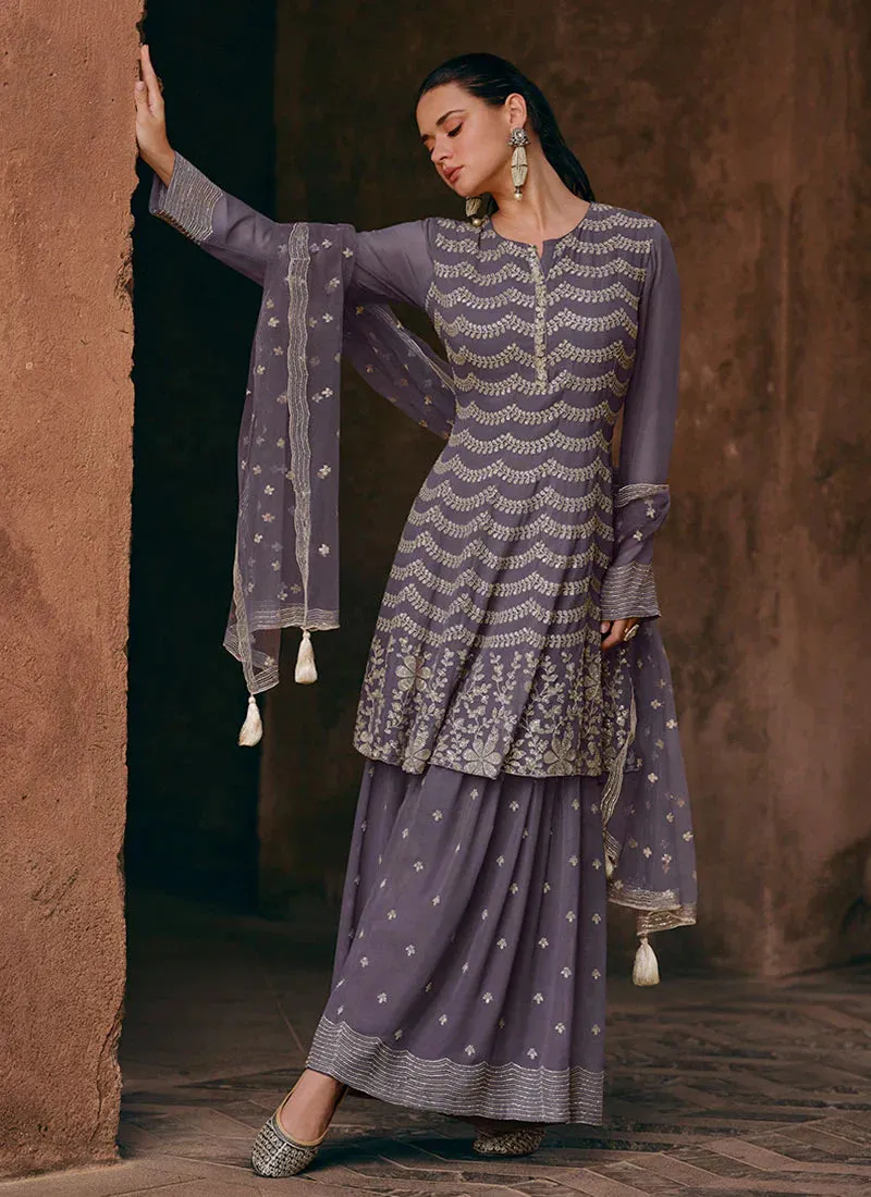 Glamourous Dark Grey Heavy Embroidered Gharara Suit