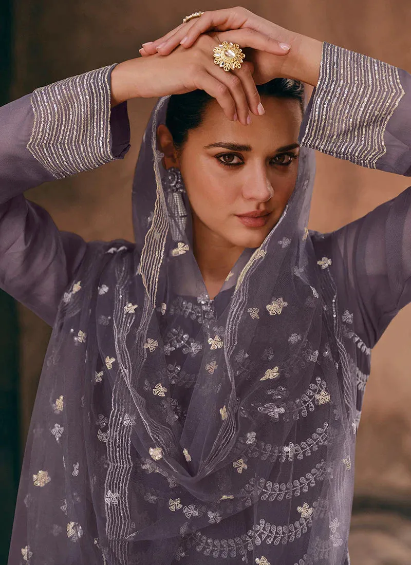Glamourous Dark Grey Heavy Embroidered Gharara Suit