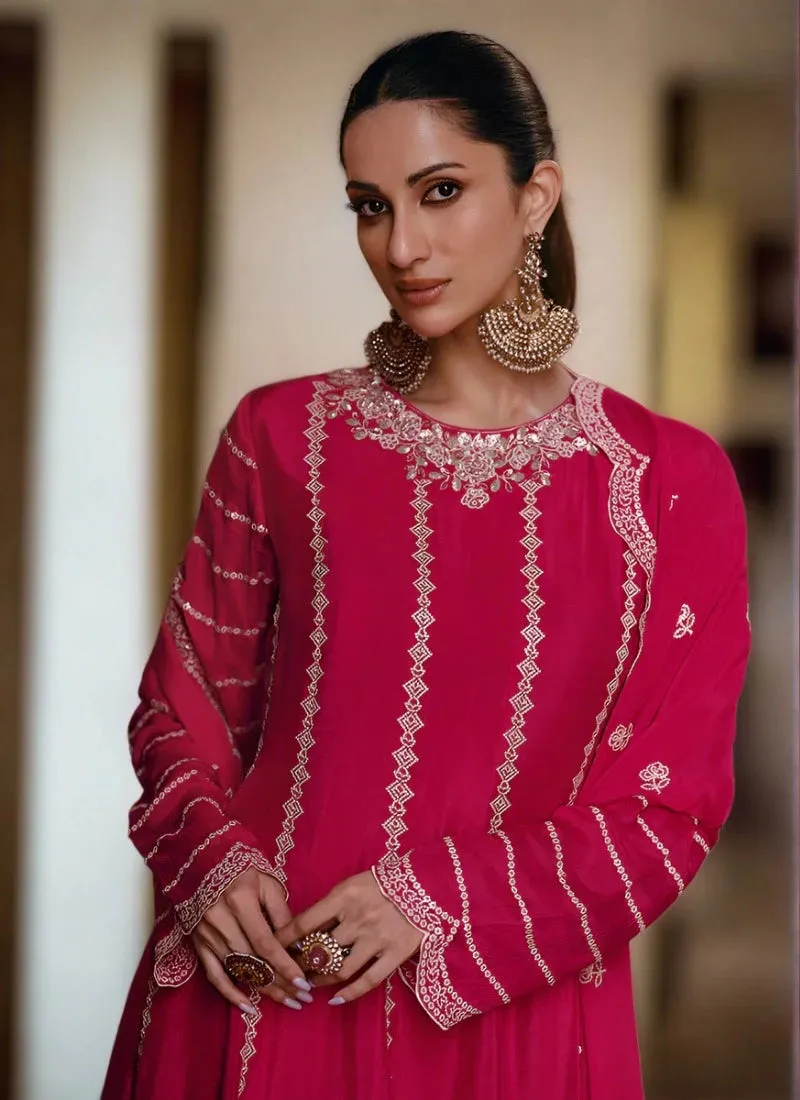 Glamourous Dark Pink  Heavy Embroidered Gharara Suit
