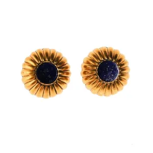 Gold and Lapis Round Medallion Earrings