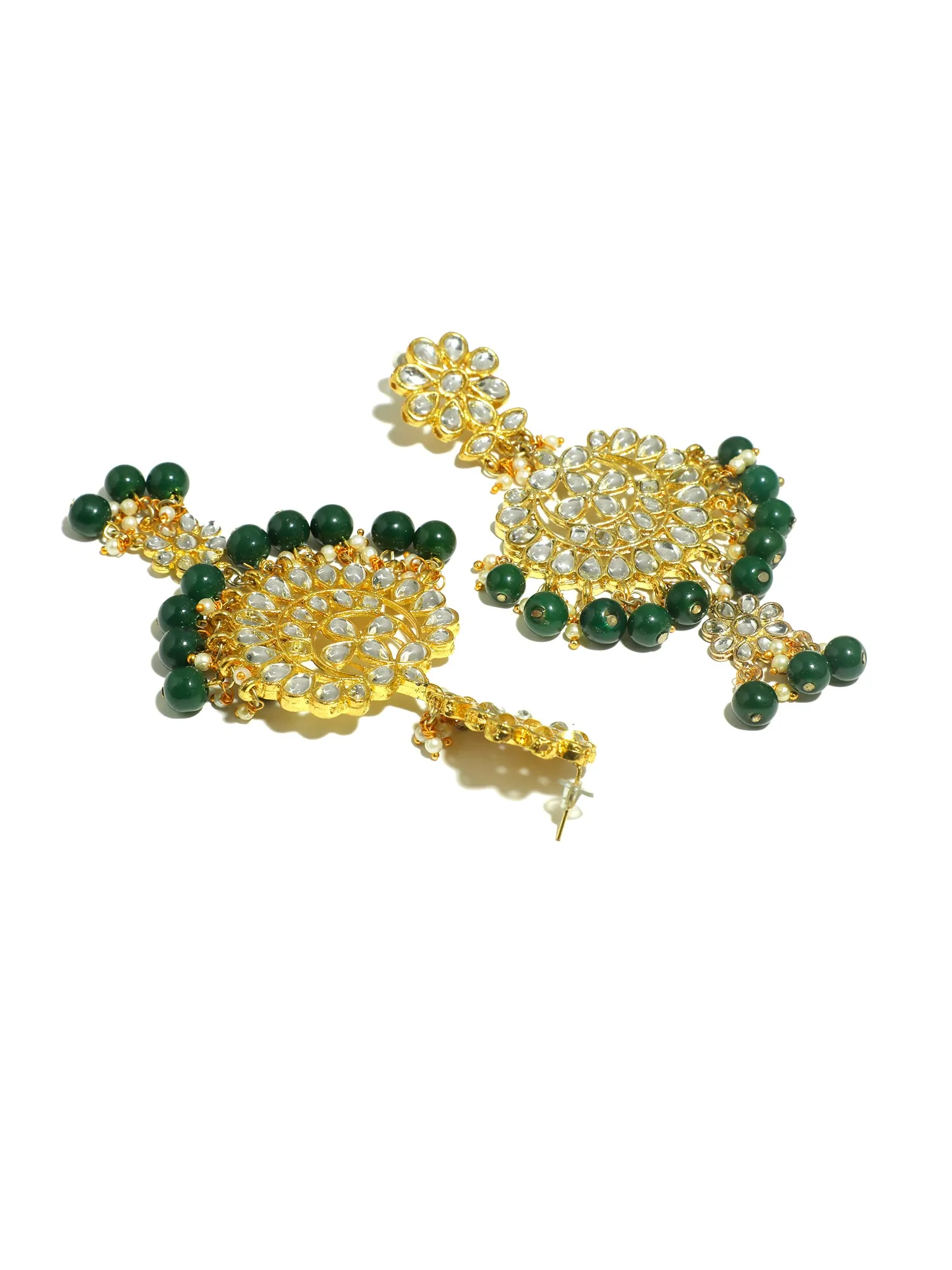 Gold Plated Green Drops Kundan Chandbali Earrings for Women