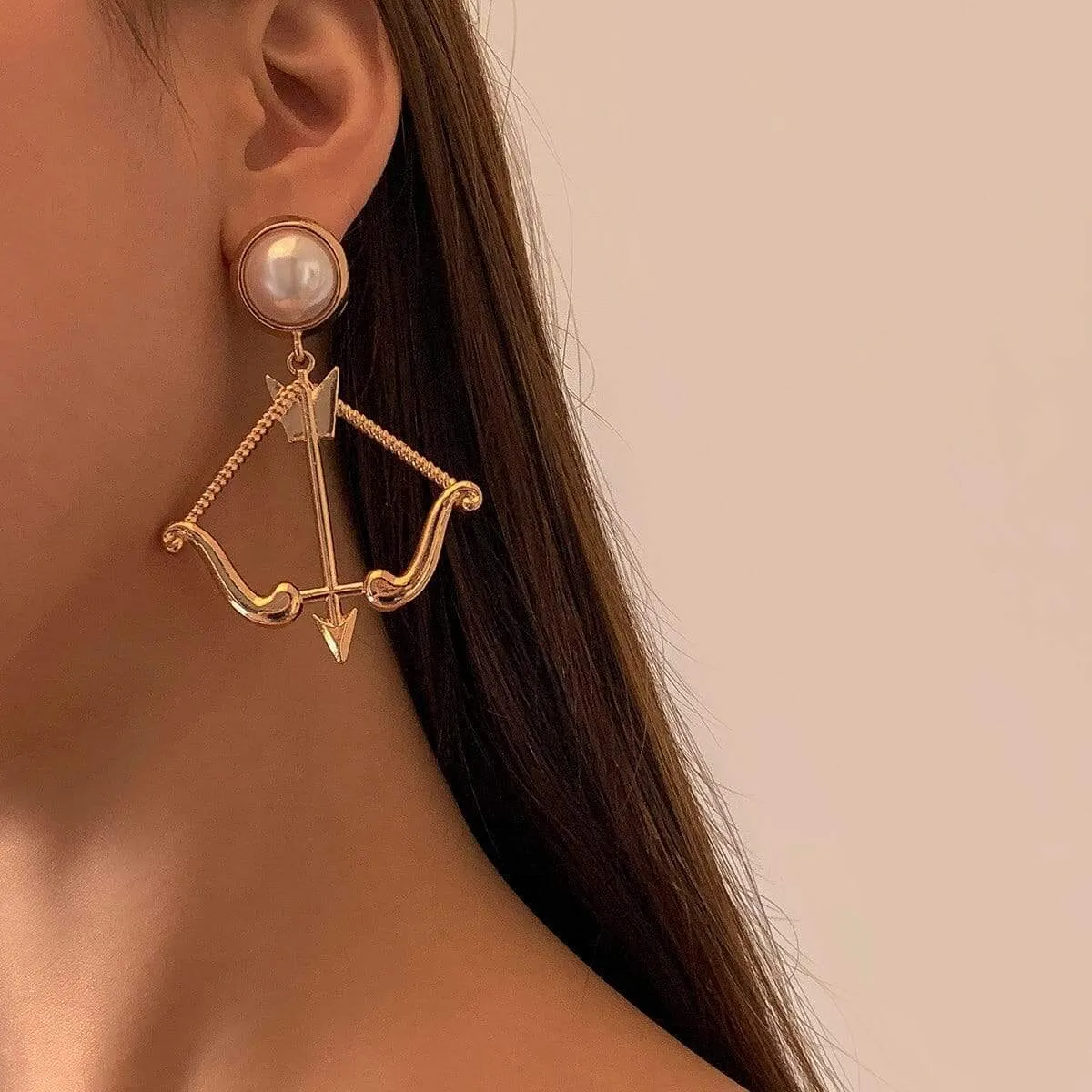 Gold Silver Tone Cupid Bow And Arrow Dangle Earrings