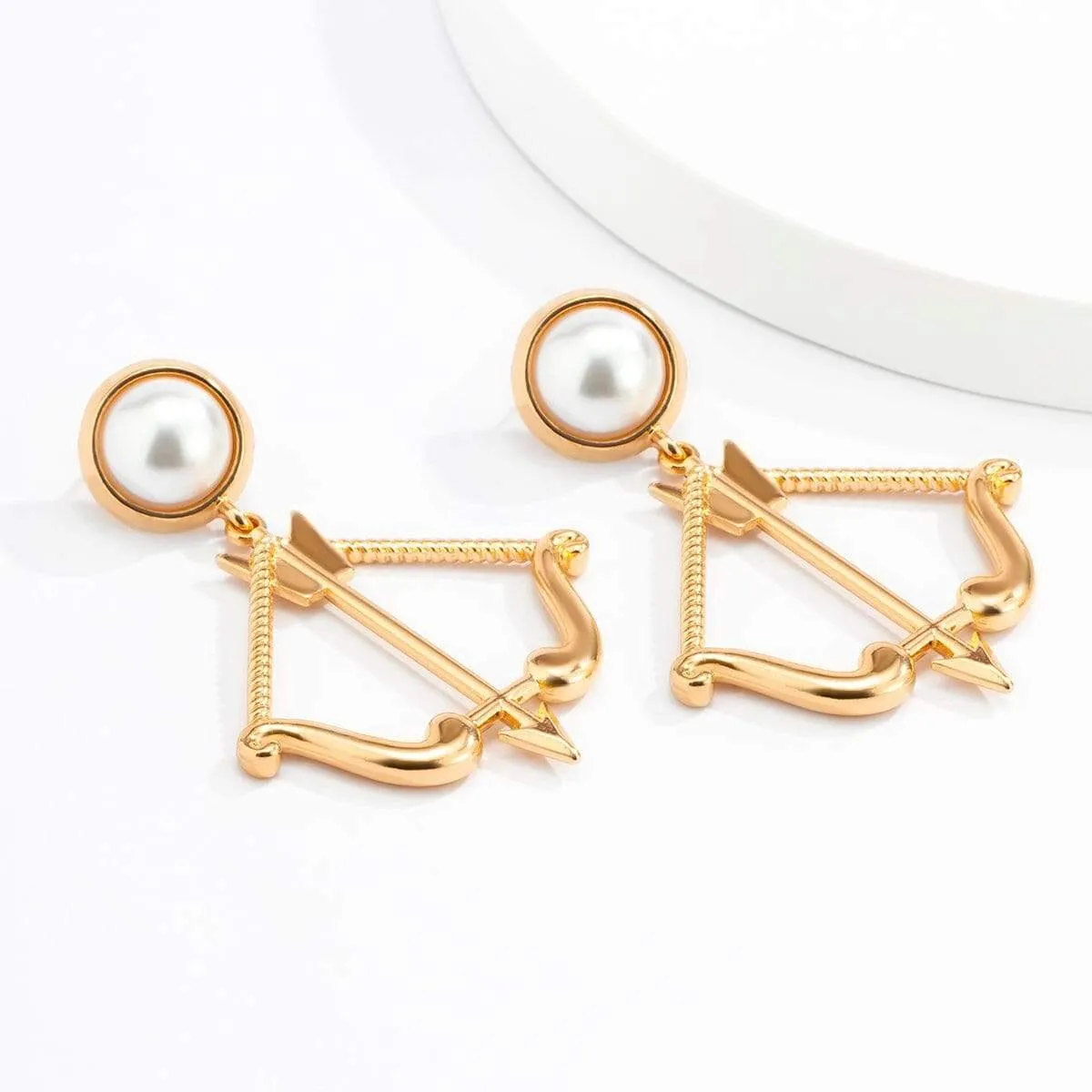 Gold Silver Tone Cupid Bow And Arrow Dangle Earrings