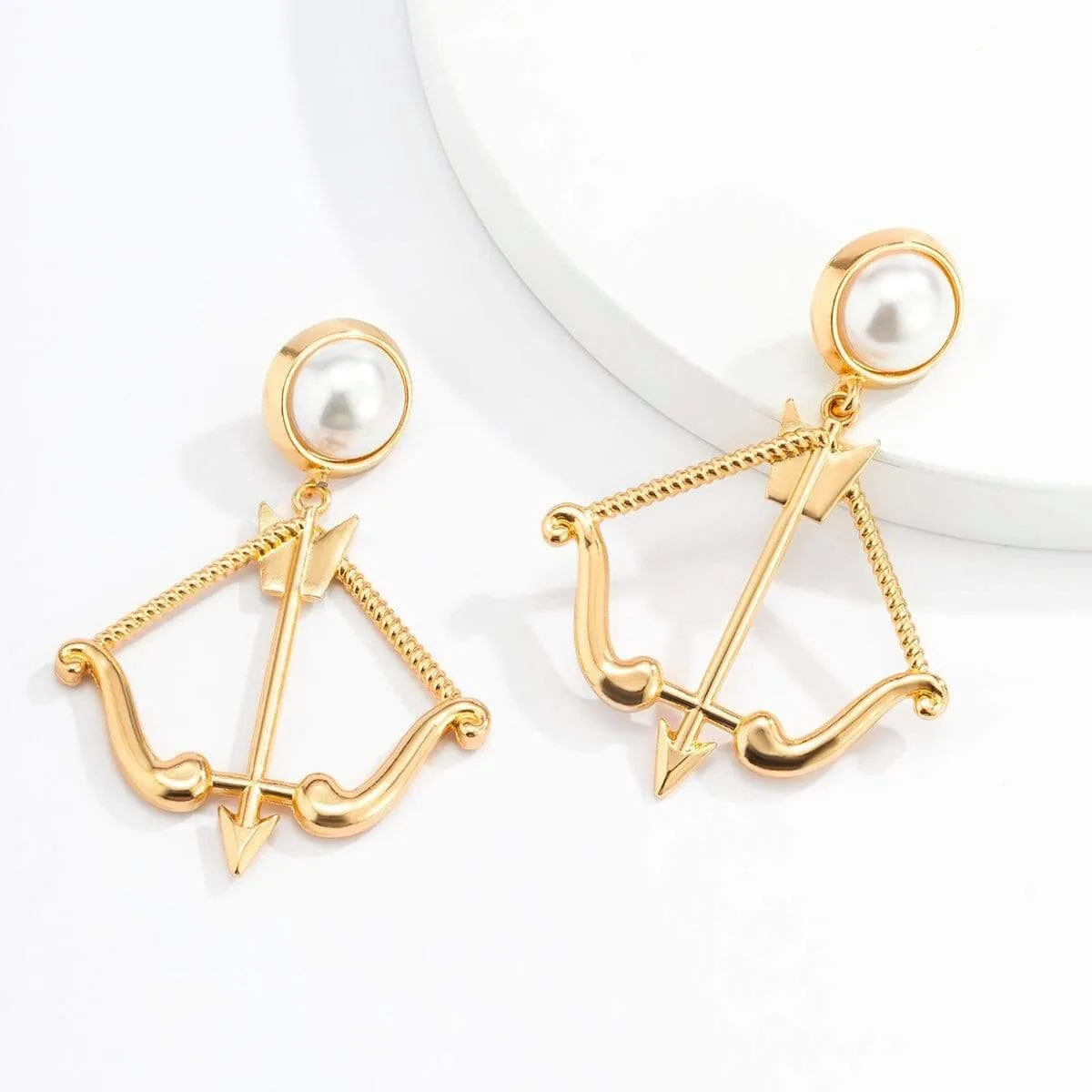 Gold Silver Tone Cupid Bow And Arrow Dangle Earrings