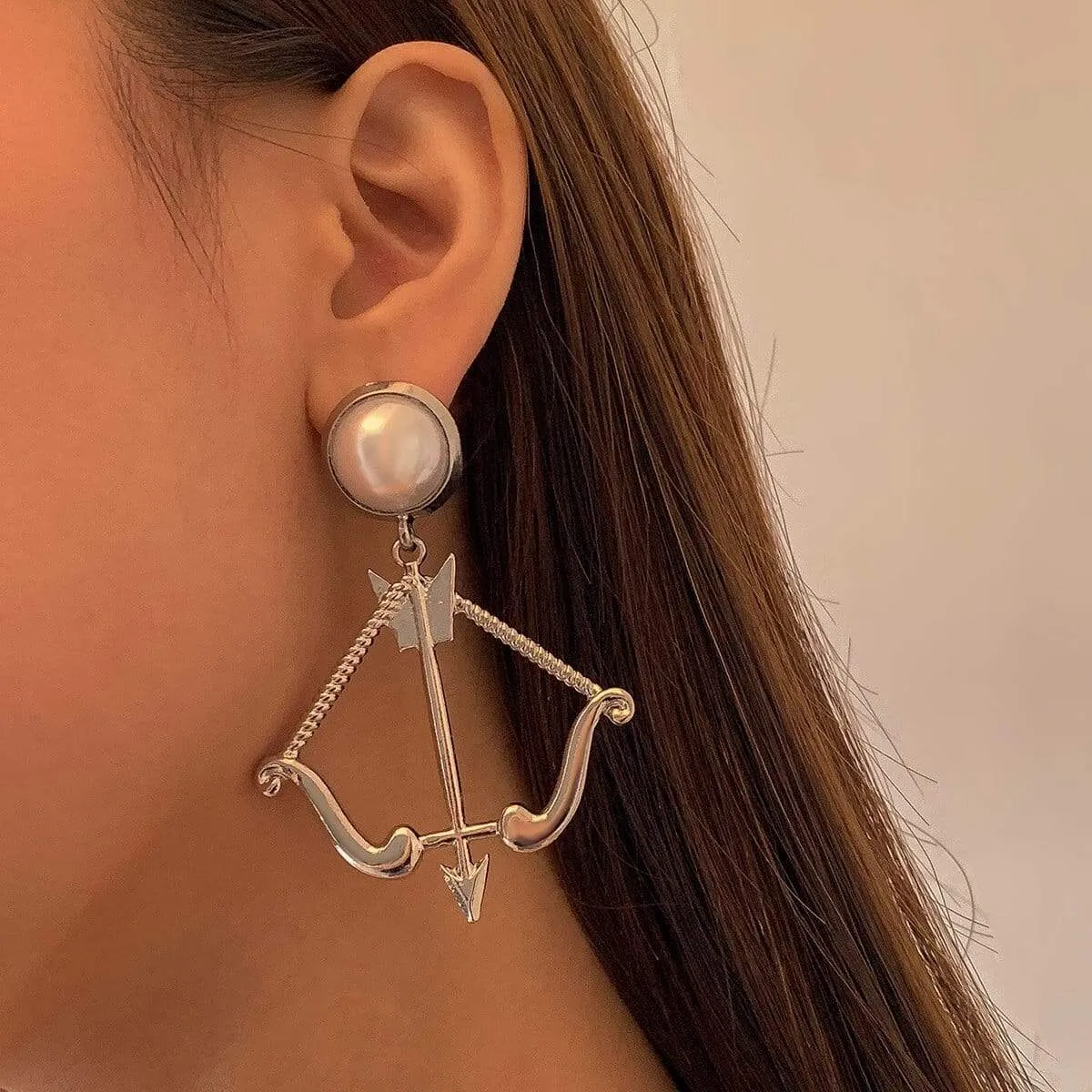 Gold Silver Tone Cupid Bow And Arrow Dangle Earrings