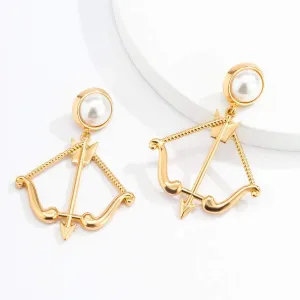 Gold Silver Tone Cupid Bow And Arrow Dangle Earrings