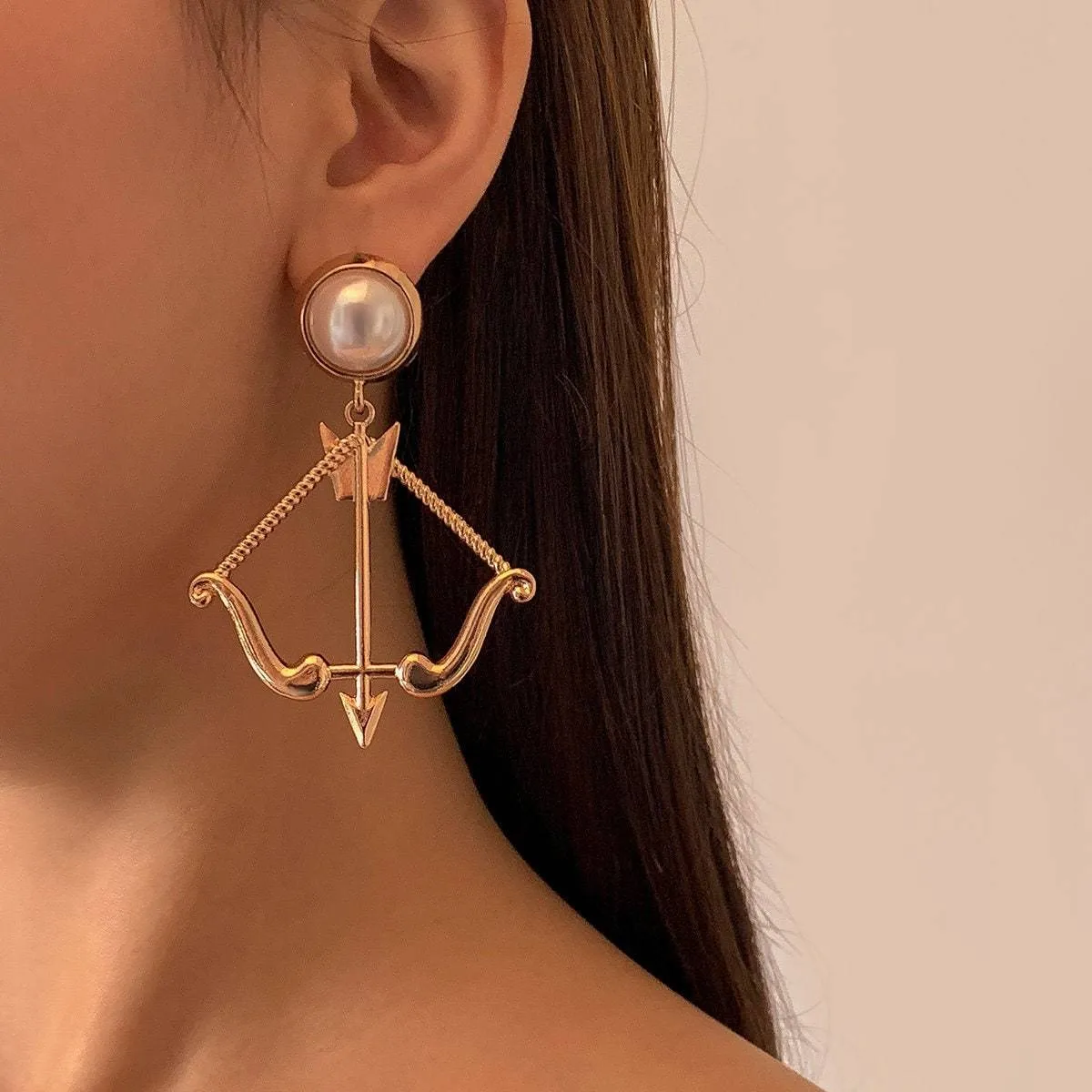 Gold Silver Tone Cupid Bow And Arrow Dangle Earrings