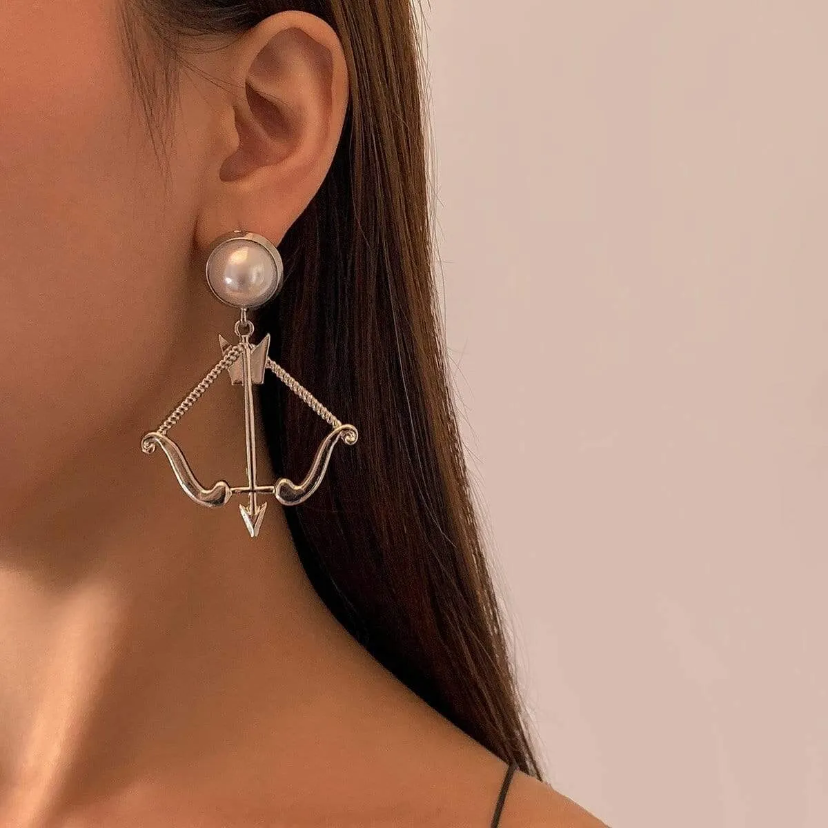 Gold Silver Tone Cupid Bow And Arrow Dangle Earrings