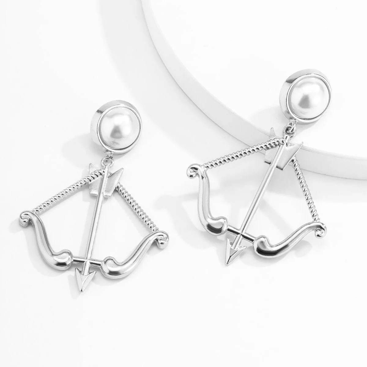 Gold Silver Tone Cupid Bow And Arrow Dangle Earrings