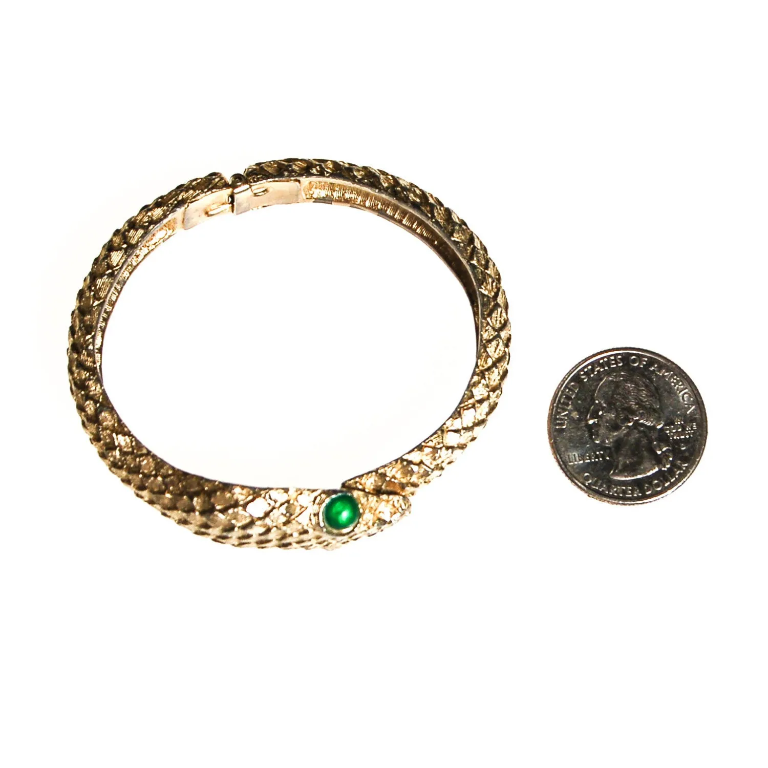 Gold Snake Bracelet with Emerald Green Eyes