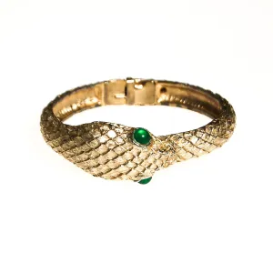Gold Snake Bracelet with Emerald Green Eyes