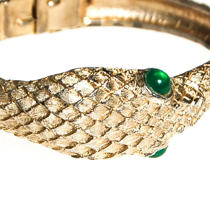Gold Snake Bracelet with Emerald Green Eyes
