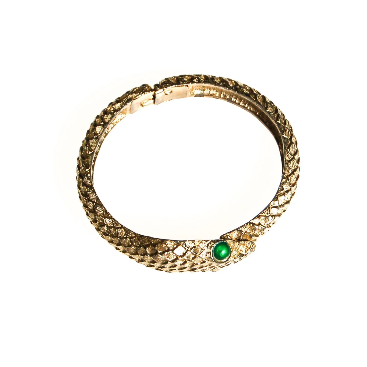 Gold Snake Bracelet with Emerald Green Eyes