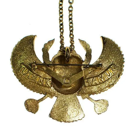 Gold tone Tutankhamun Winged Falcon Scarab Statement Necklace
